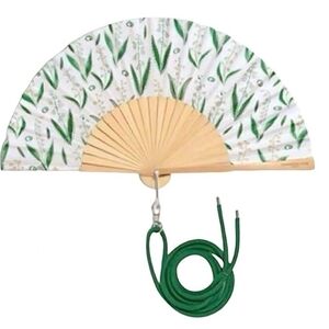 NWT Dior Leaf Pattern Hand Fan with Green Cord